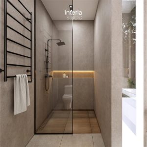 Sederhana namun elegan, kamar mandi minimalis yang memancarkan ketenangan dan efisiensi.mau puny